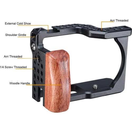 Protective Camera Cage with Wooden Handle Microphone Light Cold Shoe Mount for SIGMA FP Camera Accessoires