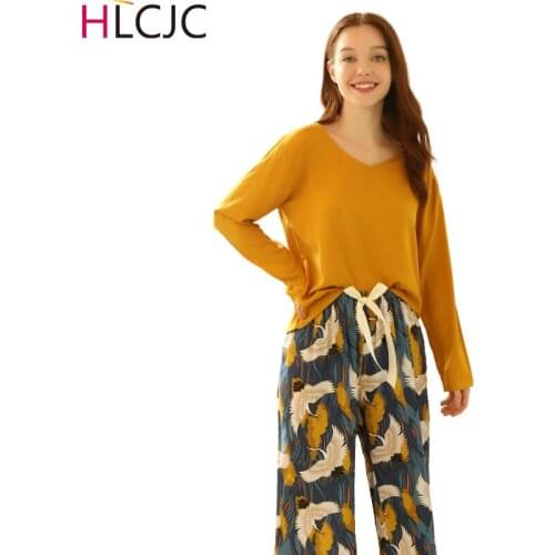 Spring Summer Pajamas Set Women Comfortable Cotton Viscose Contrasting Color Pajamas Long Sleeve Tops Sleepwear Pyjamas Femme