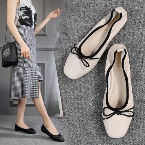 Office Lady Working Shoes Comfortable Soft Sole Leather Flats with Bow Solid Color Women Elegant Style Basic Concise Moccasins