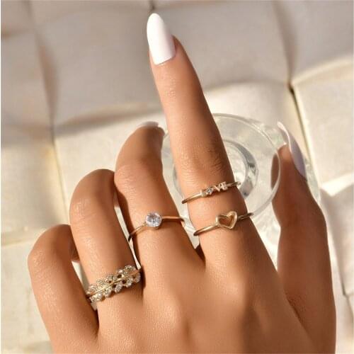 LXY-W Vintage Gold Crystal Heart-shaped Letters Olive Leaf Peace Set Ring For Women Trendy Personality Fashion Rings Jewelry Gif