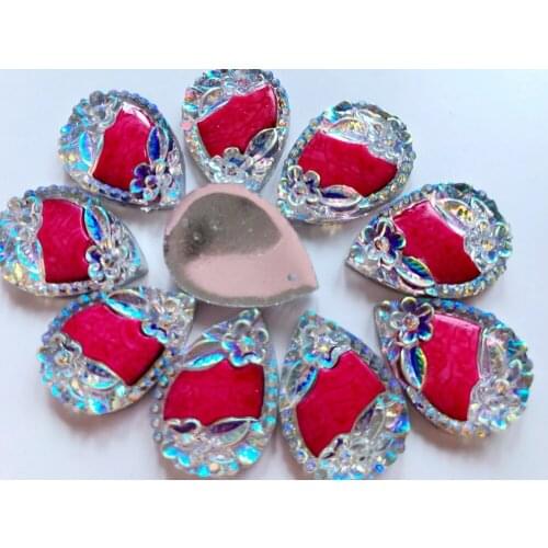 Clear AB colour/rose red color Sew on rhinestones drop shape crystal18*25mm flatback handsewing gem stones 20PCS