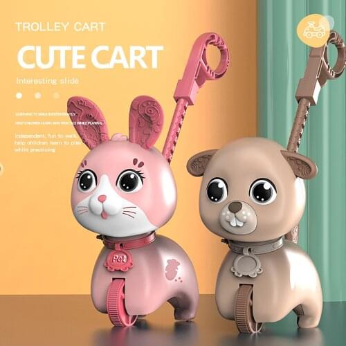2021Kids Toy Trolley walker Educational Toddler Music Animals Duck Hand Push Single Pole Drag Light Car baby child toys for gift