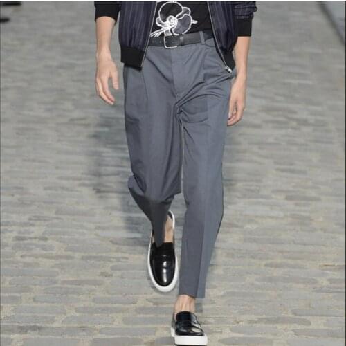 29-38 Spring And Summer Men Fashion Show Casual Trousers Free Ironing Loose Harlan Small Feet Suit Pants Nine Points Pants Tide