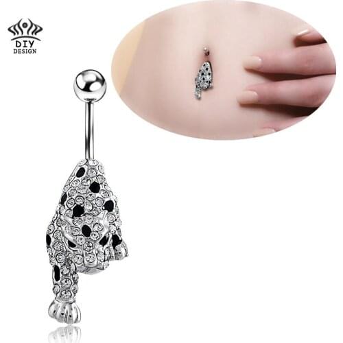 316L Surgical Steel Gem Belly Ring Leopard Skin Animal Print Ball Piercing Navel for Women Fashion Body Jewelry 2016 New Brand