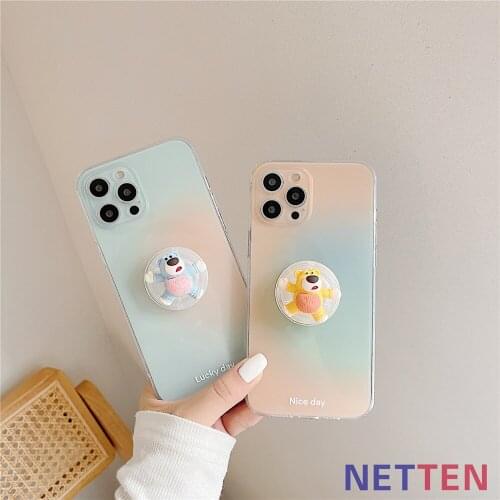 3D Cartoon cute Korea bear ring Holder Stand Soft phone case for iPhone 12 Pro Max X XR XS 11 Pro Max 7 8 plus case cover