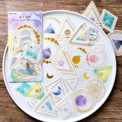 60pcs /Pack Dream Starry Geometry Golden Stamping Stickers DIY Hand Account Decor Sticker