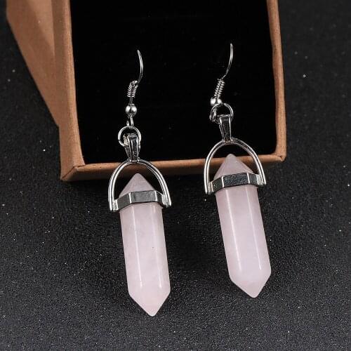9 Styles Natural Gem Stone Quartz Bullet Hexagonal Drop Dangle Earring Women Reiki Chakra Earrings BOHO Jewelry Ladies Gifts