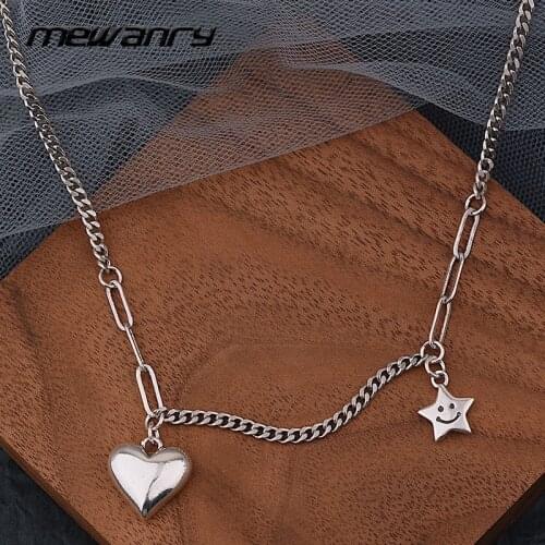 Mewanry 925 Sterling Silver Sweater Necklace for Women Trend Elegant Party Sweet Star Smiley Love Pendant Jewelry Birthday Gifts