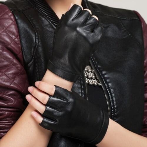 Brand Men and Women Genuine Leather Gloves Sheepskin Leather Fingerless Gloves Black Red Dance Driving Glove KU-008