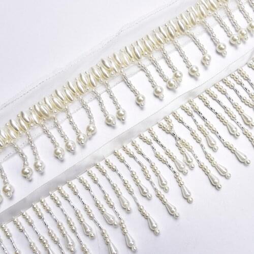 1Yard Handmade Beaded Tassel Webbing Chain Lace Diy Clothing Collar Curtain Accessories Pearl Pendant Ribbon Decor Wedding Dress