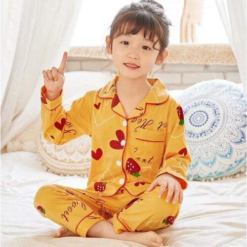 Childrens Pajama Set Autumn Sleepwear Girls & Boys Cotton Pyjama for Kids Nightwear Baby Infant Clothes Fruit print Homewear