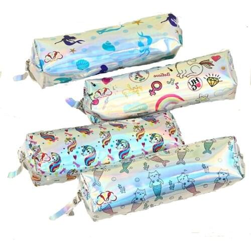 Ellen Brook 1 PCS Kawaii Cute Unicorn Mermaid Pen Pencil Bag Laser School Stationary Receive Tools Makeup Pouch Cosmetics Case