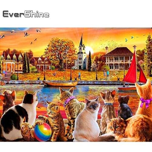 Evershine DIY Diamond Embroidery Full Display Cats Diamond Painting Animals Diamond Mosaic Sale Rhinestones Pictures Beadwork