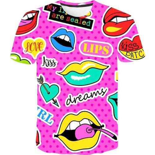 Boy Oversized t-shirt Harajuku Tops Graffiti Colorful Graphic Short sleeve Women Lips Kawaii T-shirt baby Clothes Girl Mouse T