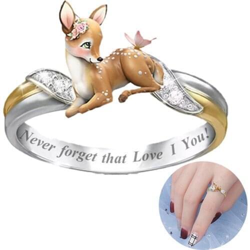 Exquisite Jewelry Cute Sika Deer Ring Love Princess Proposal Ring Anniversary Gift Party Jewelry