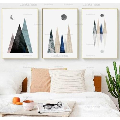 Nordic Style Abstract Geometric Mountain Wall Art Moon Sun Decoration Picture for Living Room Paintings On The Wall Canvas Print
