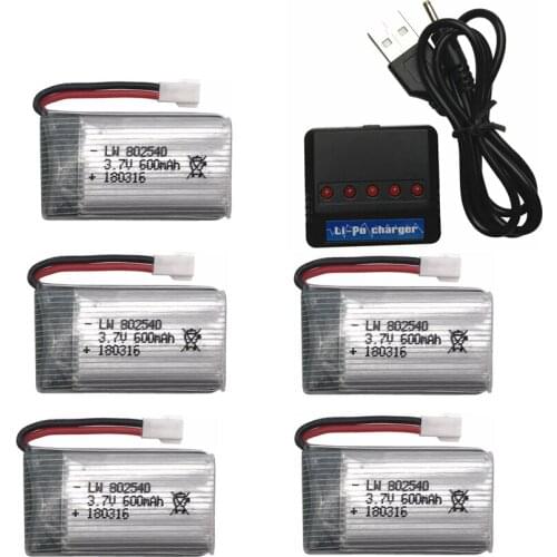 5PCS for Syma X5 X5C X5S X5SC X5SW 3.7V 600mAh Lipo Battery Pack + 5 in1 charger RC quadcopter Remote controlled aircraft