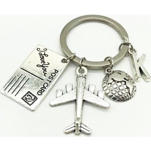 Best Selling A-Z Letter Creative Keychain Earth Envelope Aircraft Keychain Travel Commemorate Your Name Keychain Pendant Gift