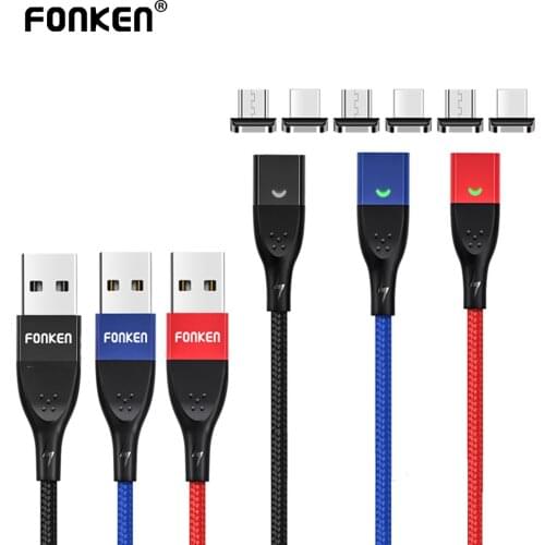 FONKEN Magnetic Charging Cable USB Type C Magnetic Phone Charger Cable For Iphone 12 Magnet Cable Micro USB Android Charge Cord