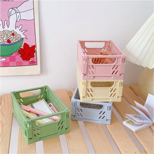 Mini Foldable Plastic Storage Box Student Home Office Desktop Storage Basket Stationery Container Cosmetic Make Up Organizer Box