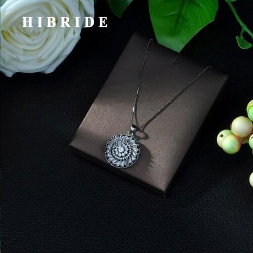 HIBRIDE Trendy Black Gold Color AAA+ CZ Pendants Necklaces AAA Zircon Women Jewelry Valentines Gift P14