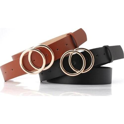 Soft PU Leather Double Ring Buckle Lady Waistband Solid Vintage Female Casual Belt Tighten All-Match Lightweight