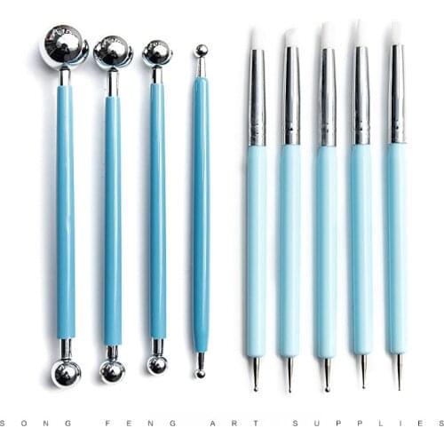 9 Pieces Set Clay Pottery Tools Silicone Point Drill Stainless Steel Beads Ball Sticks Creasing Pen Pottery & Ceramics Tools