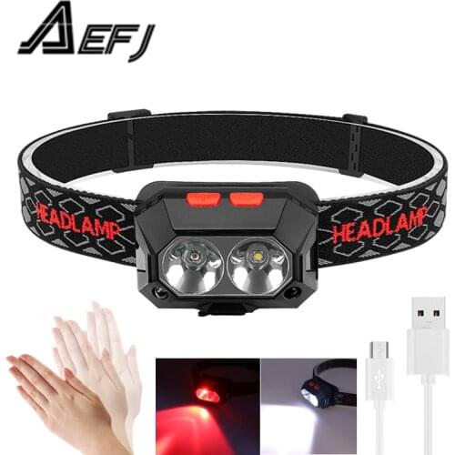 XPG-2 Red LED Powerfull Headlamp Rechargeable Headlight Body Motion Sensor Head Flashlight Camping Torch Light Lamp With USB