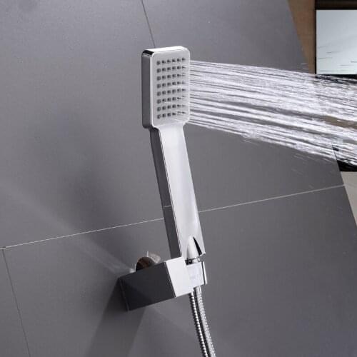 Pressurized Rain Shower Head Spray Bathroom Square Water Saving Hand Shower with Wall Bracket and Hose