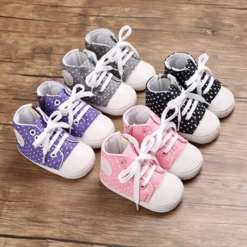 Baby Boys Girls Polka Dot Anti-Slip Shoes Sneakers Soft Soled Walking Lace-Up Shoes First Walkers