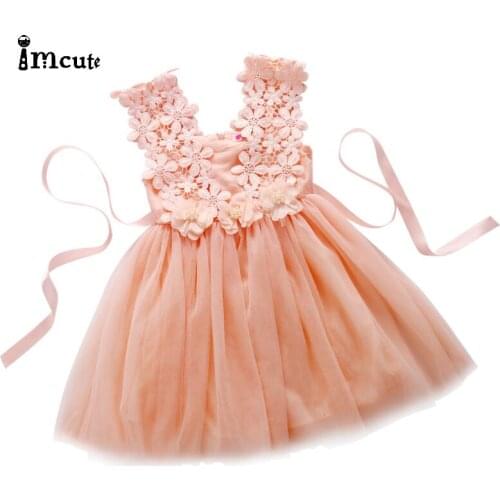 Imcute 2020 Newest Summer Dress Tutu Backless Party Dresses Baby Girls Dress Sleeveless Kawaii Princess Lace Tulle Flower