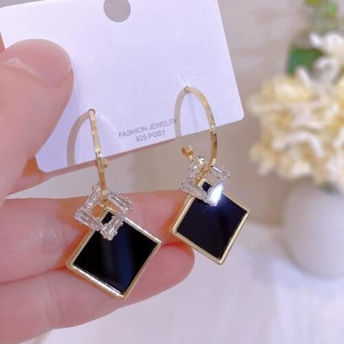 New Trendy Geometric Square Drop Earrings for Women Shiny Zirconia Stone Crystal Dangle Earrings Wedding Jewelry Accessories