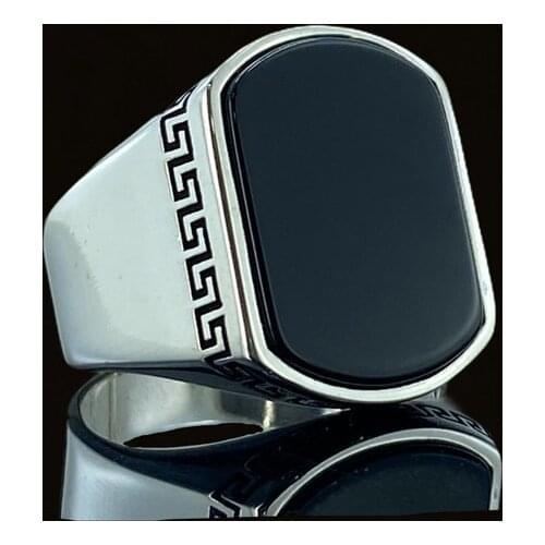 Top Quality Simple Elegant Black Onyx Stone 925 Silver Men 'S Ring