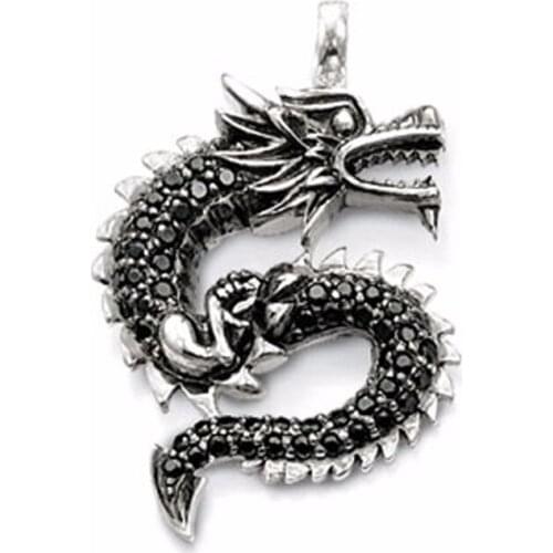 925 Sterling Silver Black Zirconia Big Dragon Pendants Fit Necklace, Size 32mm Most Fashion Heart of Rebel Jewelry for Women Men