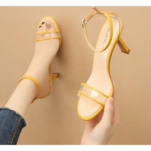 PVC Transparent Slippers Open Toes Sexy Crystal Hollow out Round High Heel Womens Outdoor Casual Elegant Dress Shoes