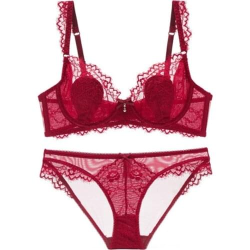 Qizhimiao hot push up bra Set Underwear Women Full Coverage Lace Comfortable Underwire padding Bra panties Set For Ladies