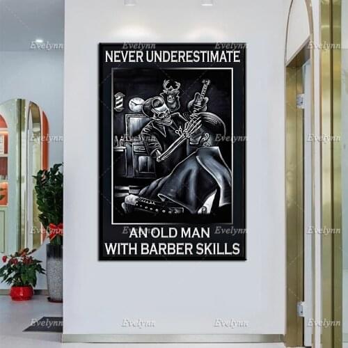Never Underestimate An Old Man With Barber Skills Retro Poster,Barber Prints,Hairdresser Home Decor Wall Art Canvas Unique Gift