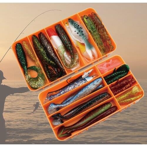 High quality Lure lure with double-sided box 28 pcs bait/Box profession soft bait set Long tail lures Squid fish Sea fishing