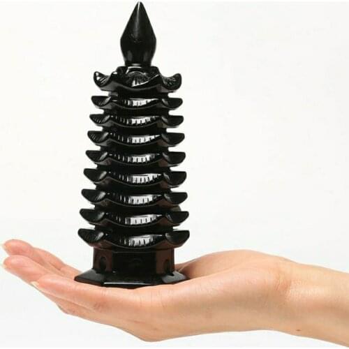 High Quality Natural Black Obsidian Stone Tower Fengshui Ornaments Carving Healing Crystal Crafts For Home Decoration Gift