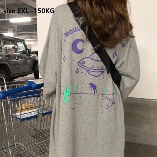 Size 8XL 150KG Summer Short Sleeve T shirt O Neck Cartoon Printed Femme tee Big Tops For Women Loose Large t shirt