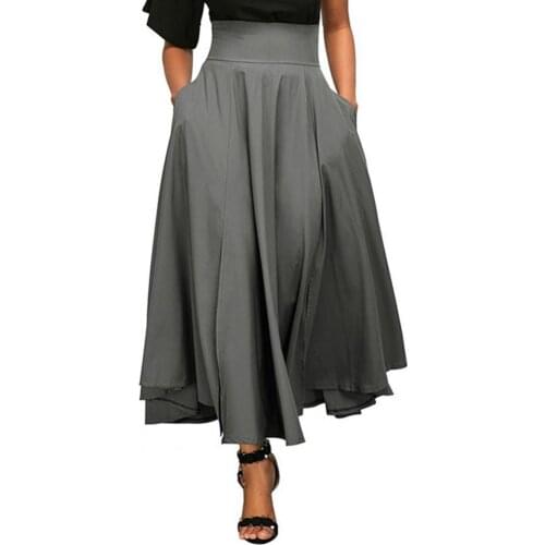 Summer Vintage High Waist Side Split Women Skirt Elegant Pleated Belt Side Pockets Hidden Zipper Long Skirt Streetwear