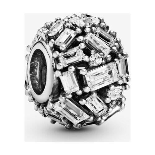 100% 925 Sterling Silver Metal Beads Blue Clear Chiselled Elegance Charm Fits Pandora Bracelet Women DIY Jewelry Making