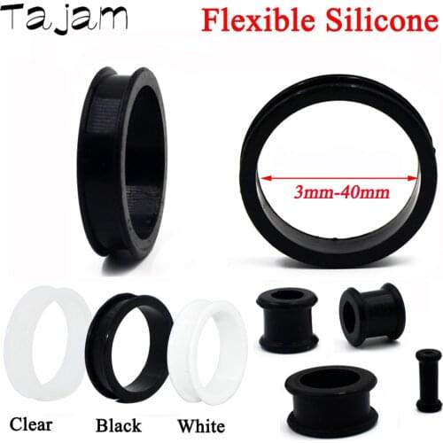 40pcs 3mm-40mm Silicone Flexible Double Flared Flesh Hollow Ear Tunnel Plugs Gauge Expander Stretchers Wholesale Jewelry