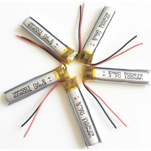 5 pcs 3.7V 100mAh lipo rechargeable battery 500839 lithium polymer for MP3 bluetooth watch pen MID headset headphon video pen