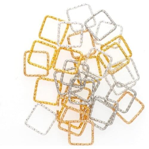 50pc 13/15mm Square Sliver Rose Gold White K Close Pattern Jump Rings Tone Metal Flower Jump Rings DIY Necklace Jewelry Findings