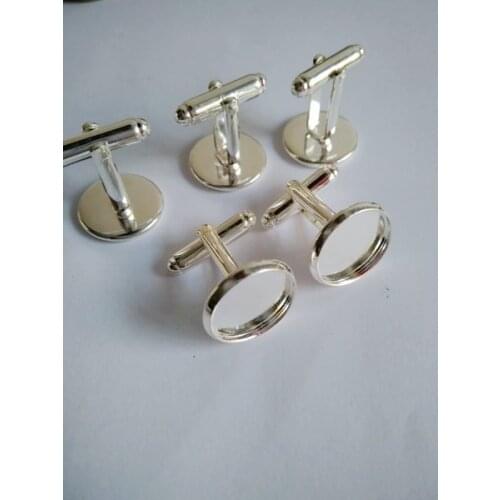 Free shipping Cufflink Blanks Cameo Settings Cufflinks Trays Silver Plated Cufflinks backs for 12mm round Cabochons CFS002
