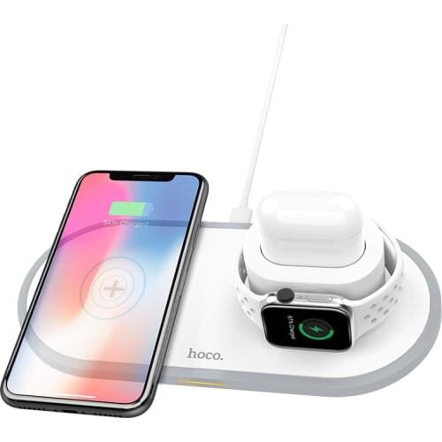 HOCO 3 in 1 Qi Wireless Charger Pad for iPhone 11 pro X XS Max XR for Apple Watch 4 3 2 Airpods 10W Fast Charge For Samsung S10