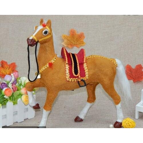 Large 29x27cm yellow horse polyethylene&furs raise leg up horse with saddle model prop,home decoration Xmas gift w1498