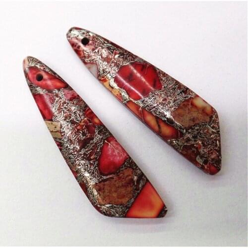 2Pcs 44x12x5mm Red Gold Sea Sediment Jasper & Pyrite Free Shape Pendant Bead For DIY Earrings Accessories M201