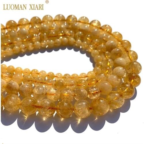 Wholesale Top 100% Natural Citrines Yellow Crystal Round Stone Beads For Jewelry Making Diy Bracelet Necklace 6/ 8/10/12mm 15"